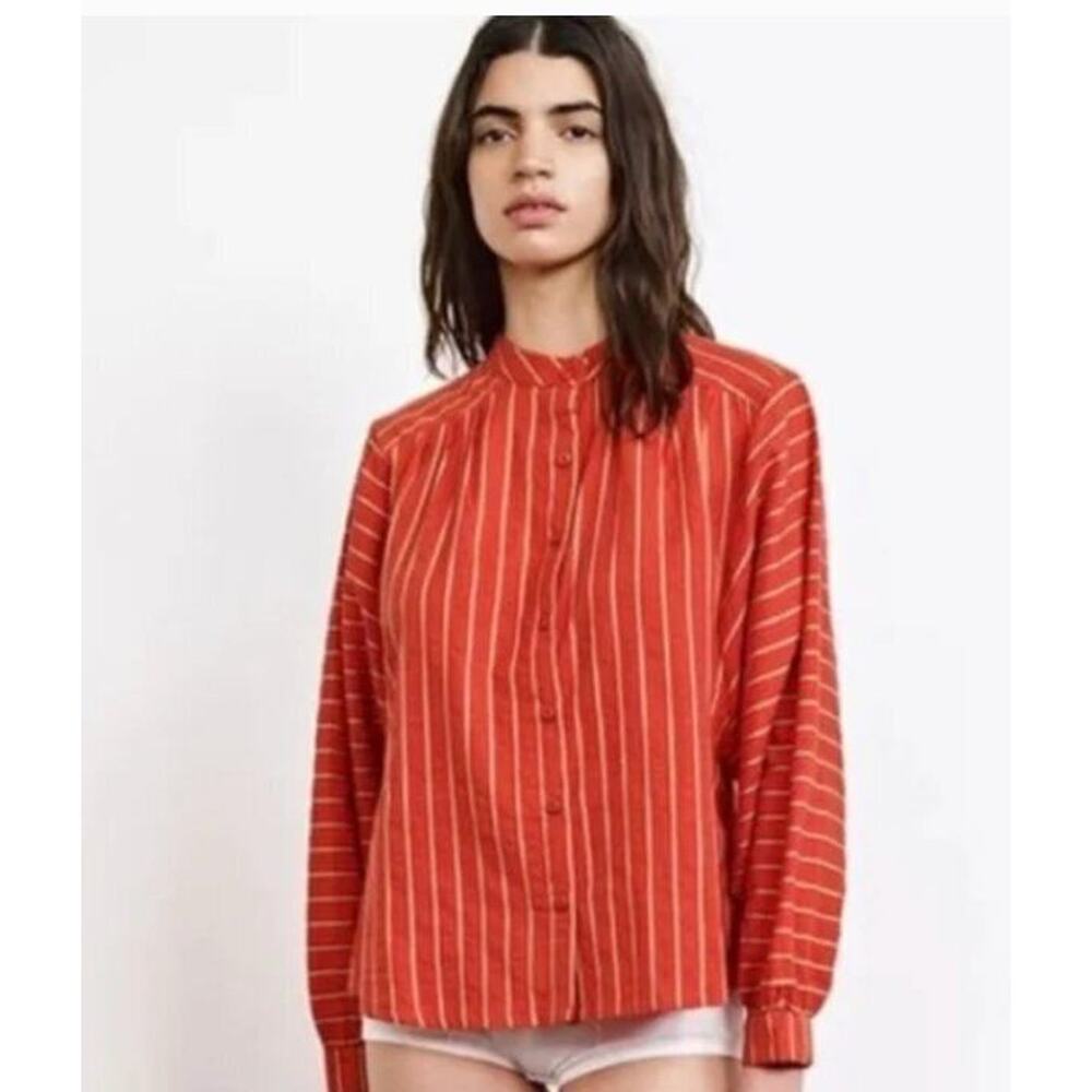 ACE & JIG Sz XS Barrett Blouse Orange Stripe Shirt Top Rhumba Textile
